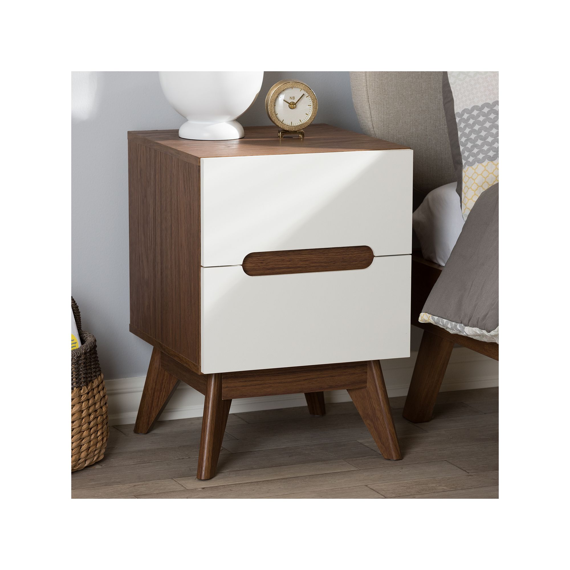 Baxton Studio Calypso Mid-Century Nightstand, White
