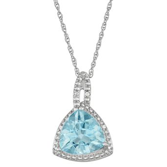 Jewelexcess Sterling Silver Blue Topaz & Diamond Accent Triangle Pendant Necklace