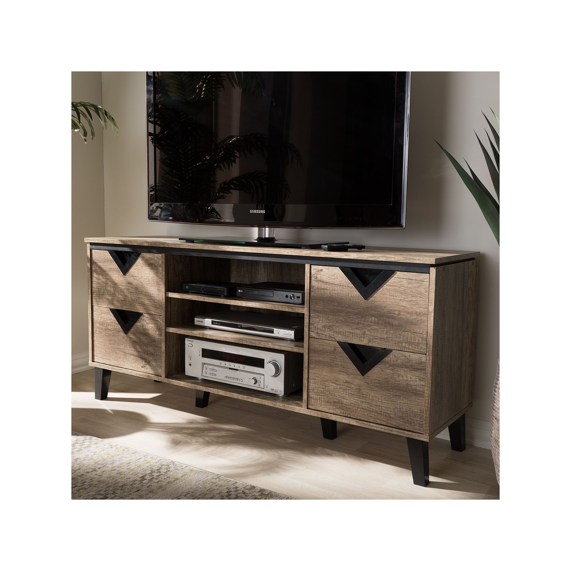 Baxton Studio Beacon TV Stand, Lightbrown