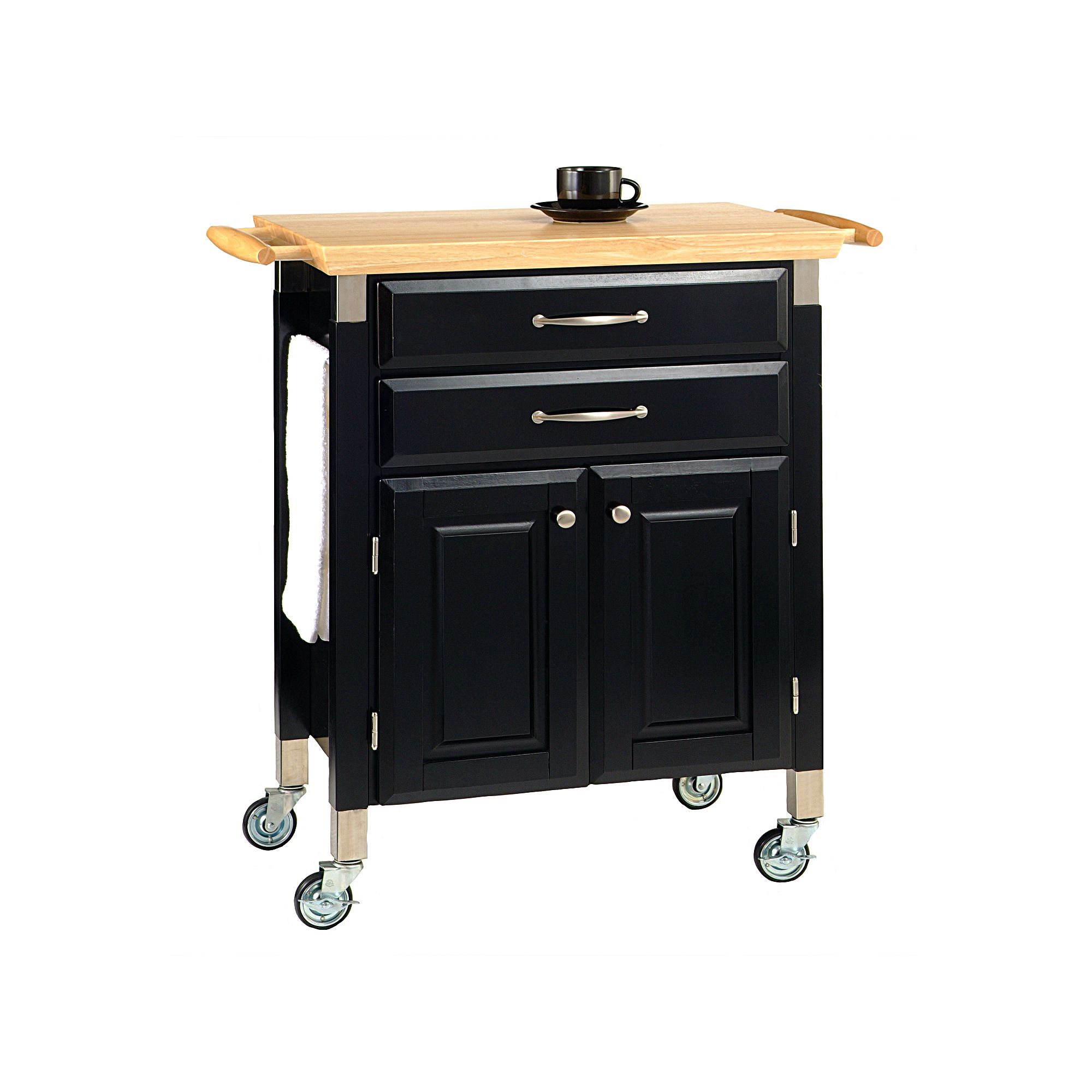 Dolly Madison Prep & Serve Kitchen Cart - Natural Wood Top, Black