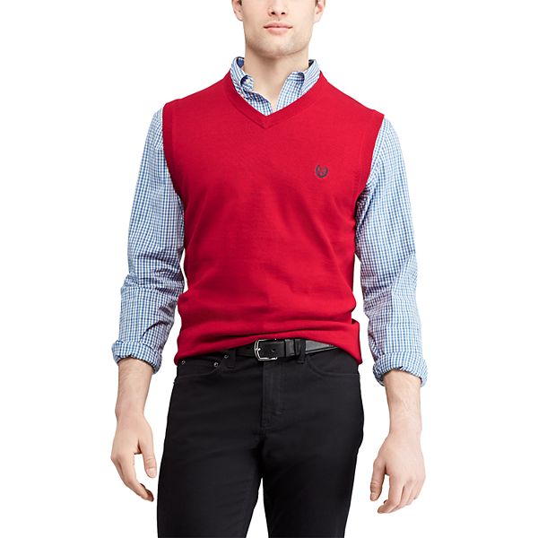 Chaps Mens Classic Fit Lightweight V-Neck Sweater Vest Solid Red 