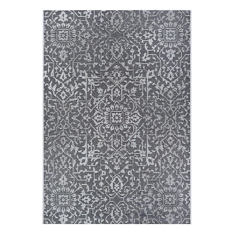 Couristan Monte Carlo Palmette Floral Indoor Outdoor Rug, Black, 5X7.5 Ft