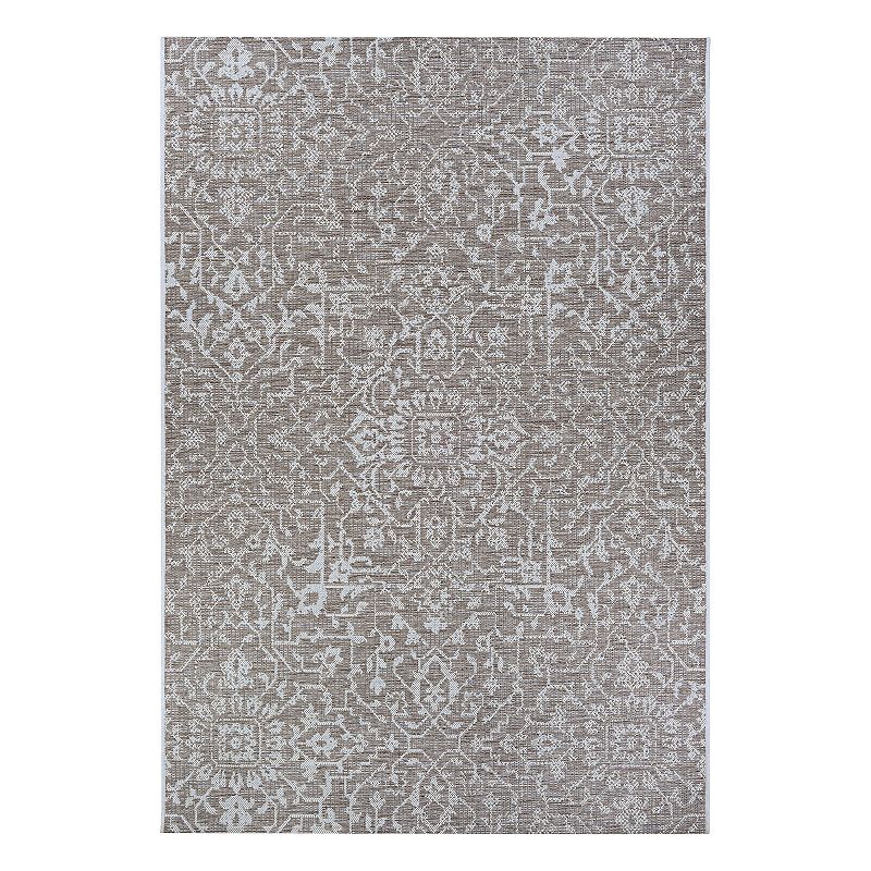 Couristan Monte Carlo Palmette Floral Indoor Outdoor Rug, Natural, 7.5X11 Ft