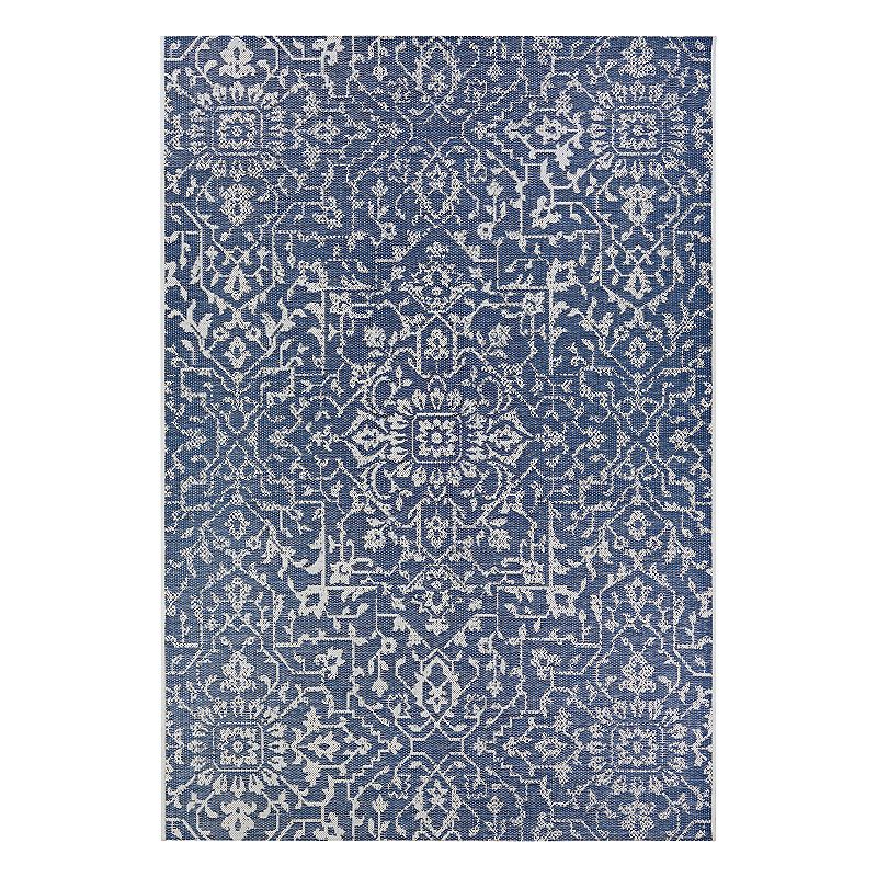 Couristan Monte Carlo Palmette Floral Indoor Outdoor Rug, Blue, 6X9 Ft