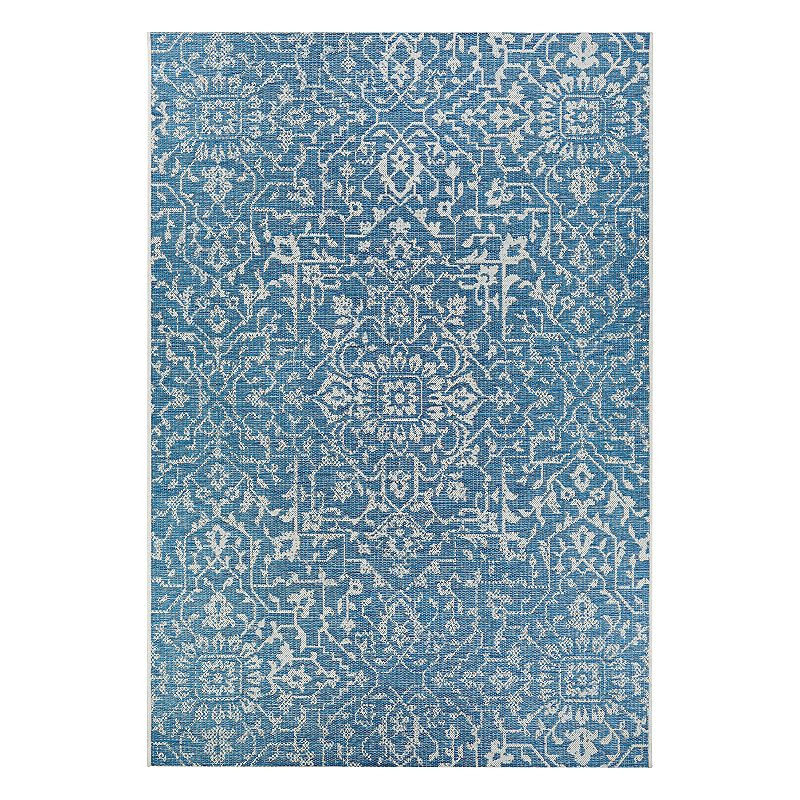 Couristan Monte Carlo Palmette Floral Indoor Outdoor Rug, Blue, 6X9 Ft