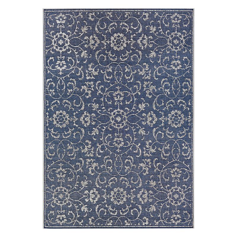 Couristan Monte Carlo Summer Vines Floral Indoor Outdoor Rug, Blue, 5X7.5 Ft