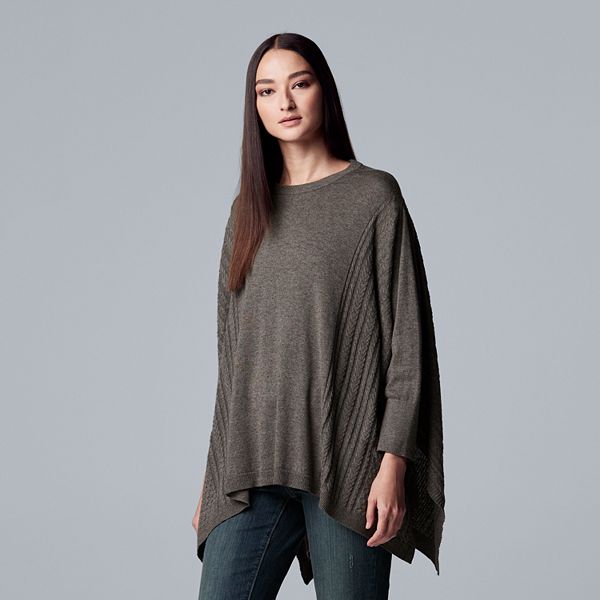 Plus Size Simply Vera Vera Wang Cable Knit Poncho