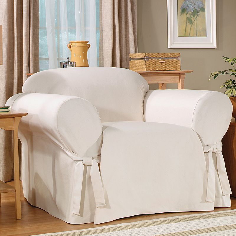 Duck Chair Slipcover Natural - Sure Fit: Cotton Stretch Fit, Machine Washable, Indoor Use, Box Cushion Compatible