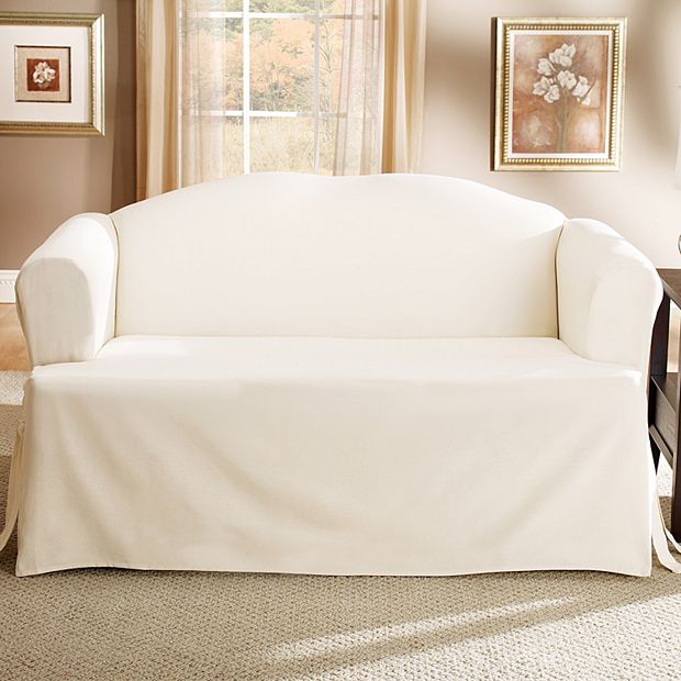 Sure Fit Cotton Duck T-Cushion Sofa Slipcover ,Natural