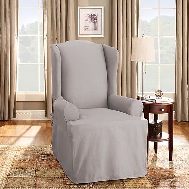 Sure Fit Solid Duck Cloth Wing Chair Slipcover