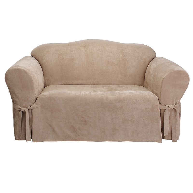 Soft Suede Loveseat Slipcover Taupe - Sure Fit