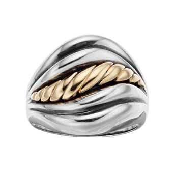 Two Tone Sterling Silver Rope Swirl Ring