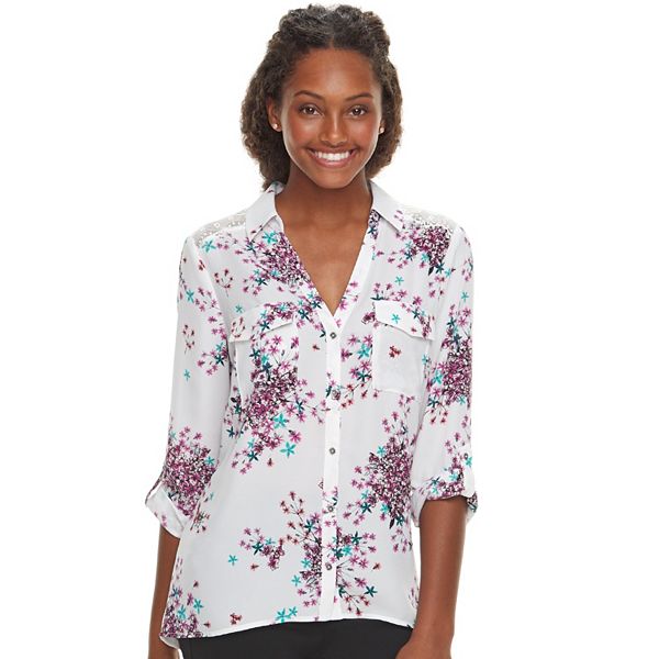 Juniors' Candie's® Printed Lace Blouse