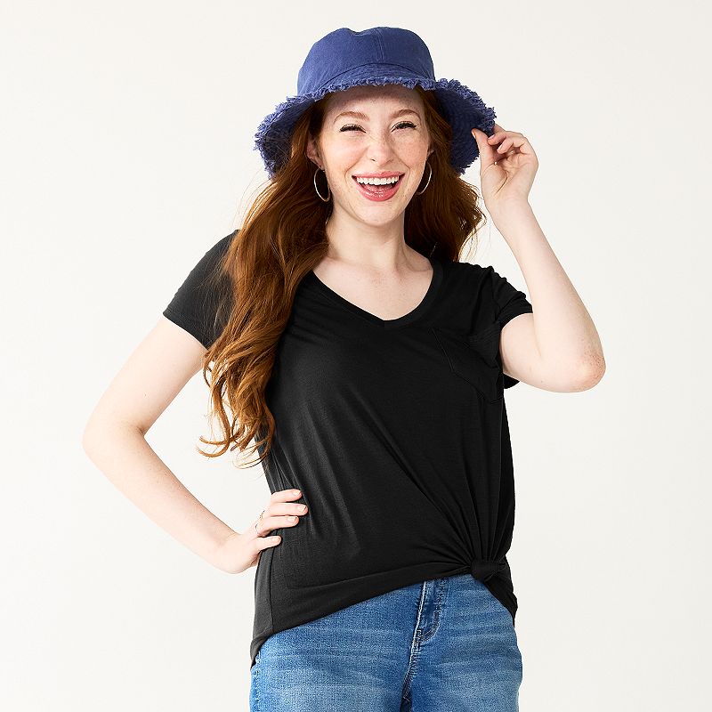 Juniors SO Favorite Relaxed Pocket Tee, Womens, Size: XS, Black