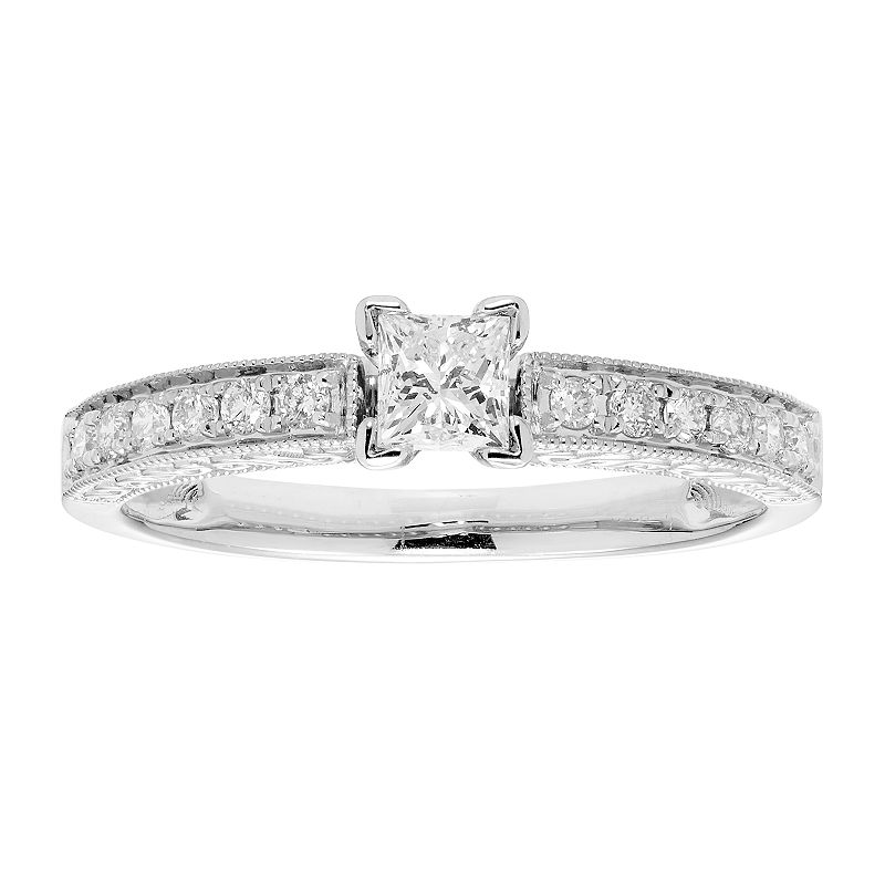 14k Gold IGL Certified Princess Cut 1/2 Carat T.W. Diamond Engagement Ring,