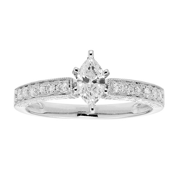 The Regal Collection 14k Gold IGL Certified Marquise Cut 1/2 Carat T.W ...