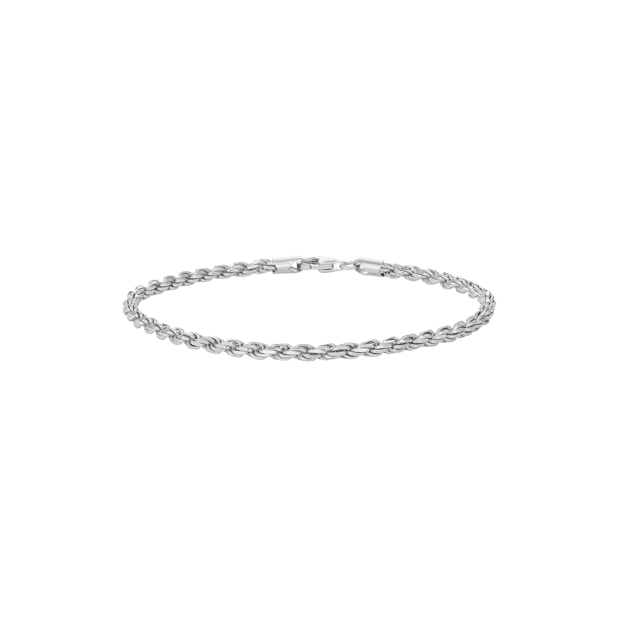 Jordan Blue Mens Sterling Silver Rope Chain Bracelet, Size: 8.5, Rhodiu