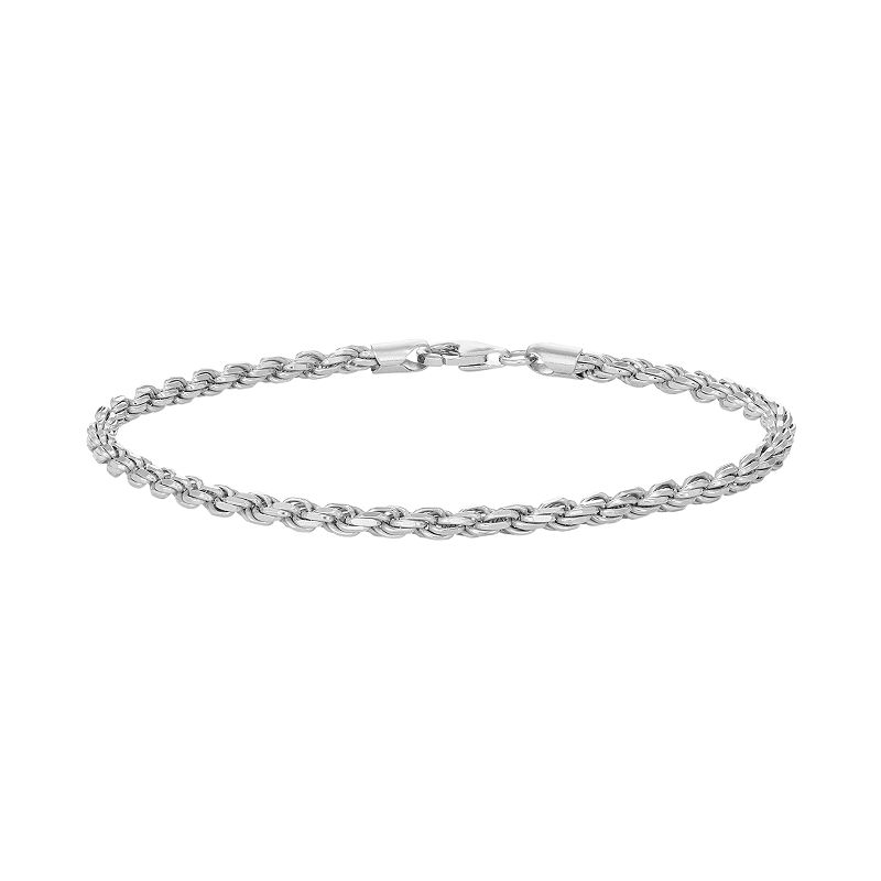 Mens Sterling Silver Rope Chain Bracelet, Size: 8.5, Grey