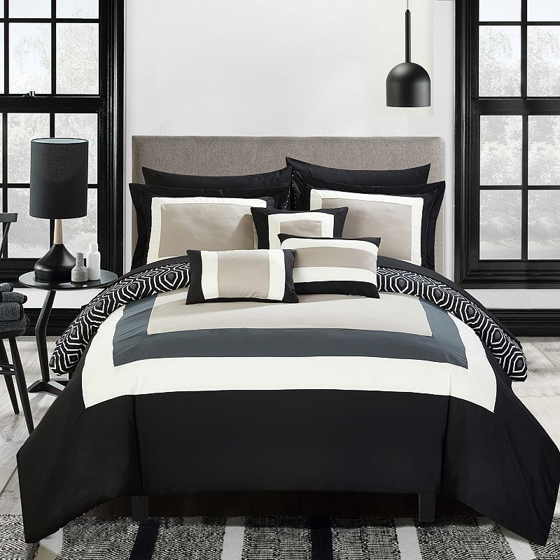 39148954 Chic Home Jake 10-piece Bedding Set, Black, King sku 39148954