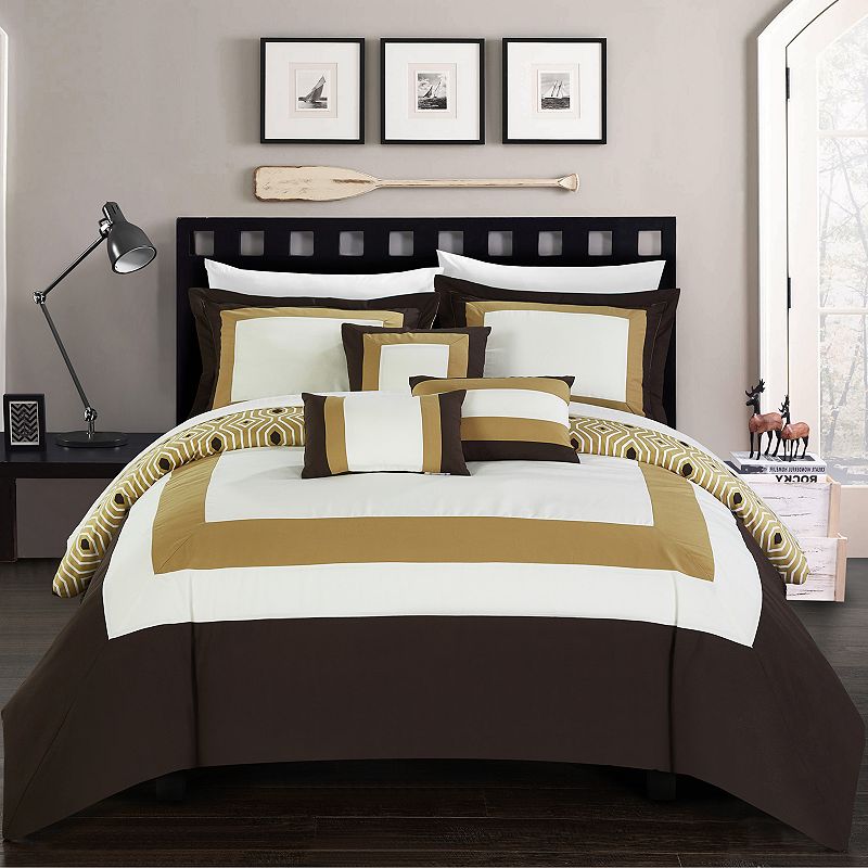 Chic Home Jake 10-piece Bedding Set, Lt Brown, Queen