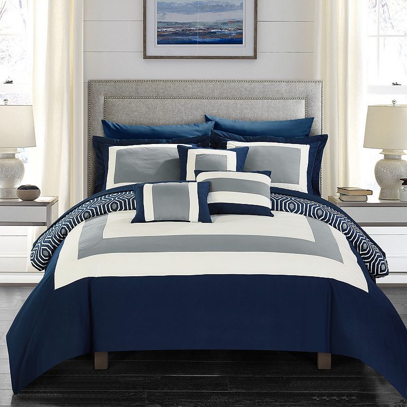 73737339 Chic Home Jake 10-piece Bedding Set, Blue, King sku 73737339