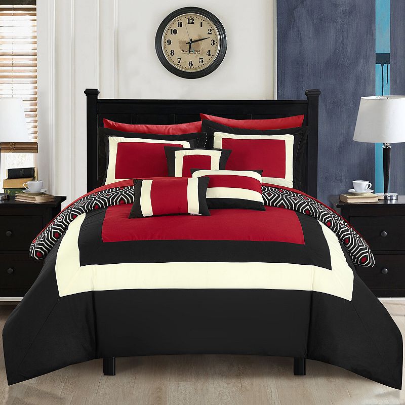 76449291 Chic Home Jake 10-piece Bedding Set, Red, Queen sku 76449291