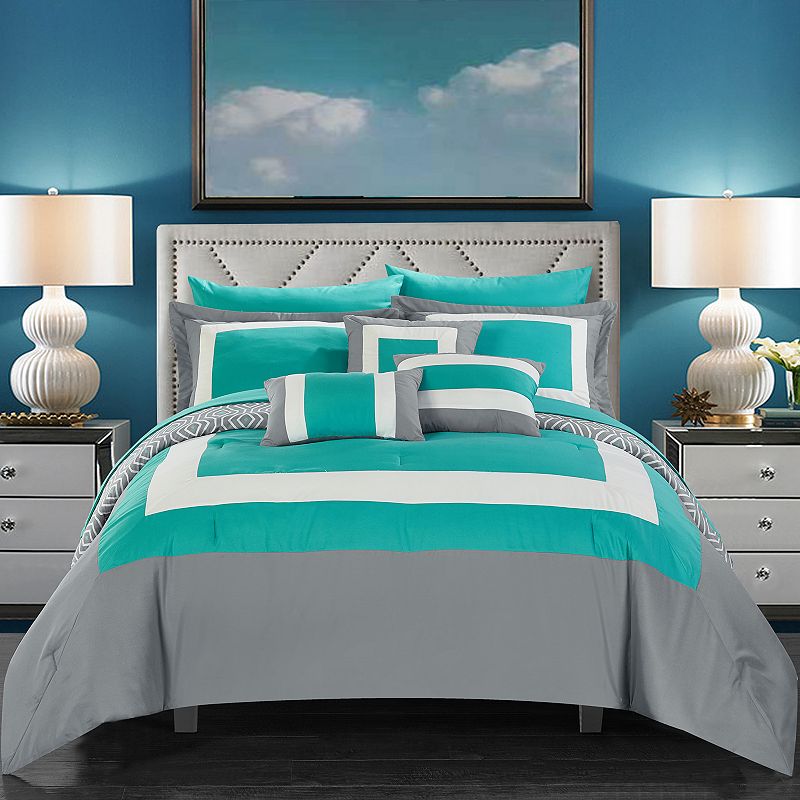 Chic Home Jake 10-piece Bedding Set, Turquoise/Blue, Queen