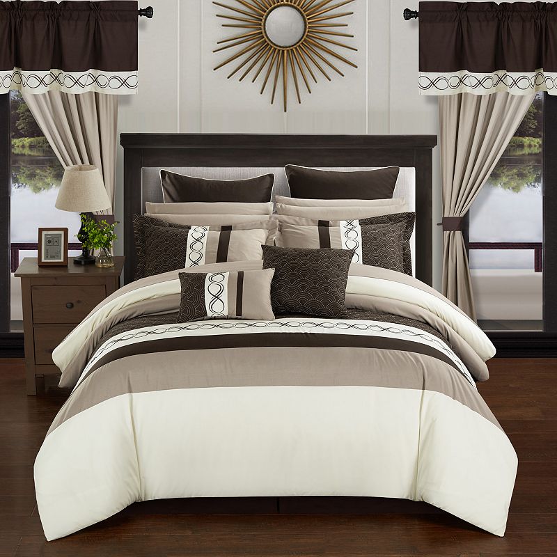 73222203 Chic Home Idit 24-piece Bedding Set, Beige Over, Q sku 73222203