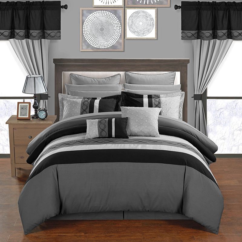 73222200 Chic Home Idit 24-piece Bedding Set, Grey, Queen sku 73222200