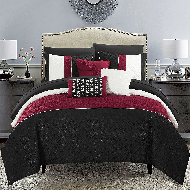 62128071 Chic Home Osnat 10-piece Bedding Set, Black, Queen sku 62128071