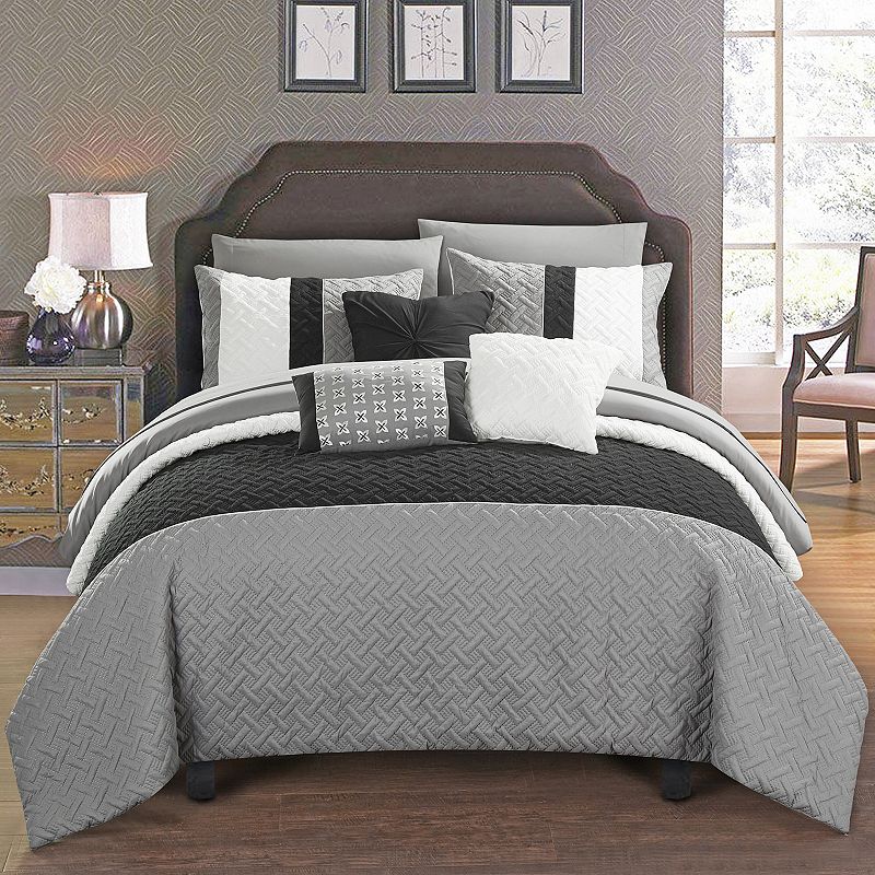 33637403 Chic Home Osnat 10-piece Bedding Set, Grey, King sku 33637403