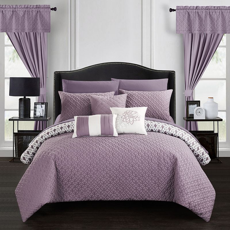 53906902 Chic Home Sigal 20-piece Bedding Set, Med Purple,  sku 53906902