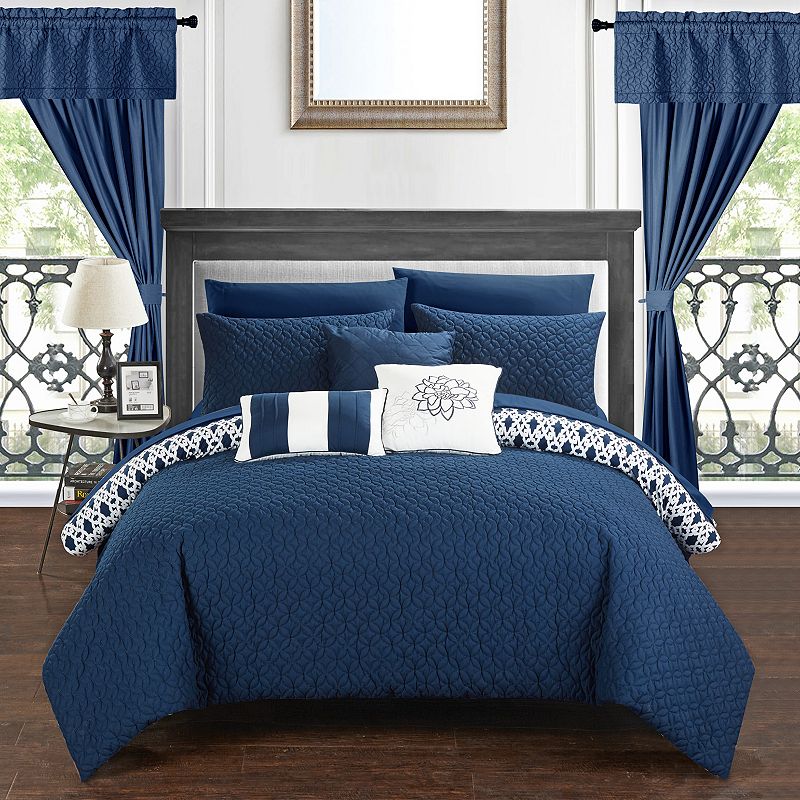 51157271 Chic Home Sigal 20-piece Bedding Set, Blue, Queen sku 51157271