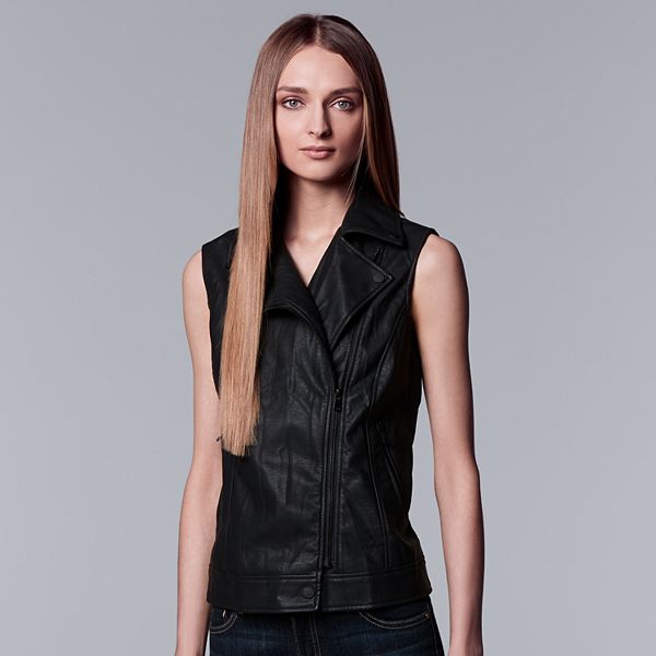 Women's faux leather clearance vests