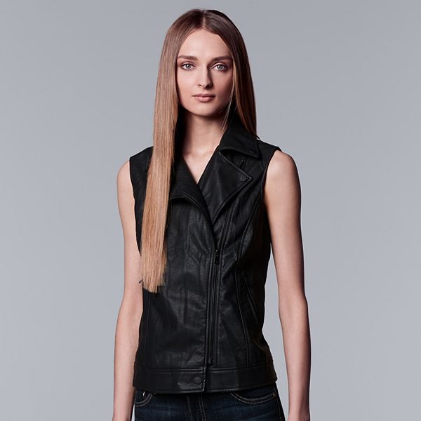 Women's Simply Vera Vera Wang Moto Faux-Leather Vest
