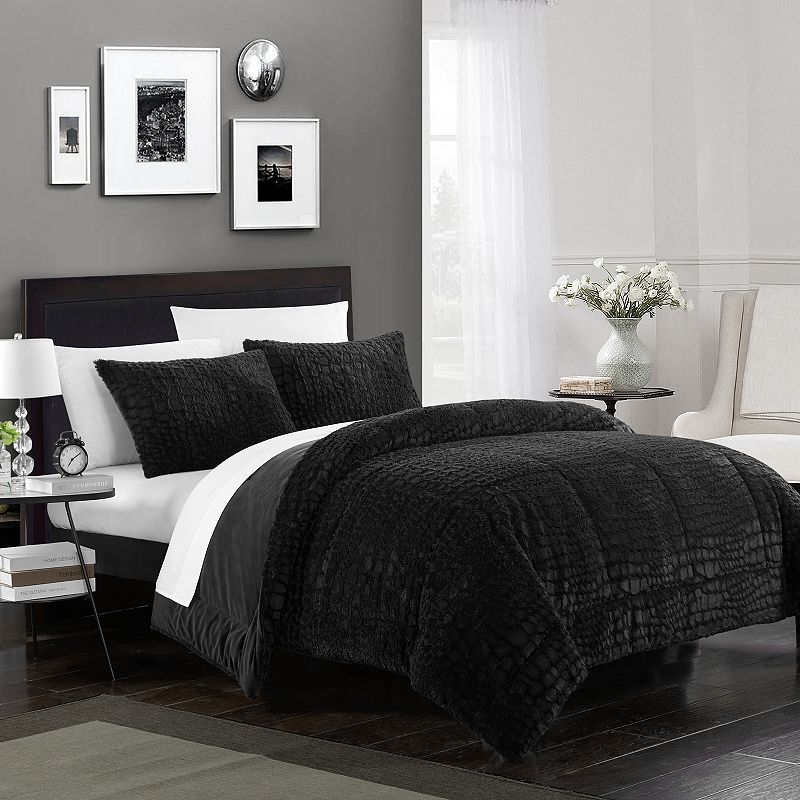 Chic Home Alligator 3-piece Queen Comforter Set, Black