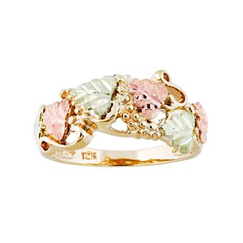 Black Hills Gold Tri-Tone Openwork Leaf Ring