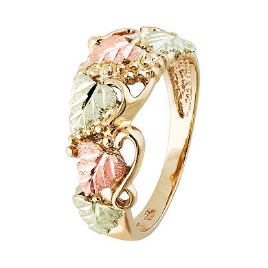 Black Hills Gold Tri-Tone Openwork Leaf Ring