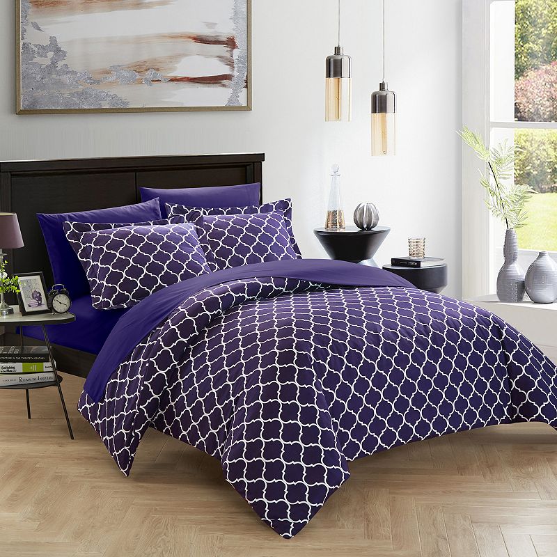 86297493 Chic Home Brooklyn Duvet Cover Set, Drk Purple, Qu sku 86297493