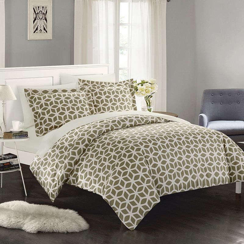 51157268 Chic Home Elizabeth Duvet Cover Set, Lt Brown, Que sku 51157268