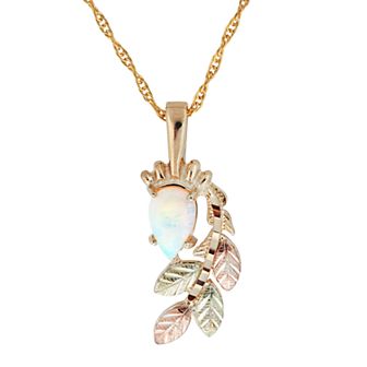 Black Hills Gold Tri-Tone Lab-Created Opal Pendant Necklace