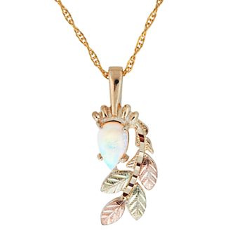 Black Hills Gold Tri-Tone Lab-Created Opal Pendant Necklace