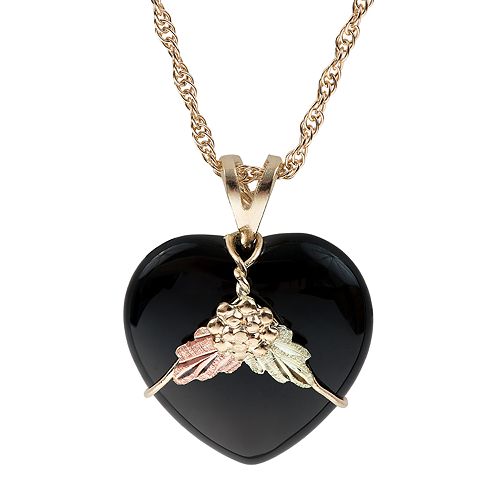 Black Hills Gold Tri-Tone Black Onyx Heart Pendant Necklace