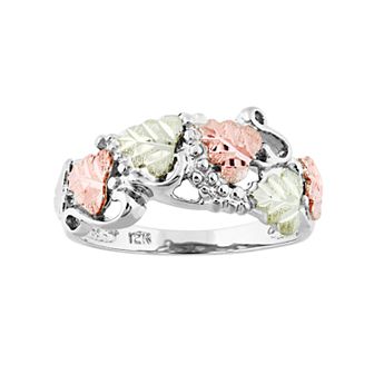 Black Hills Gold Tri-Tone Leaf Ring in Sterling Silver