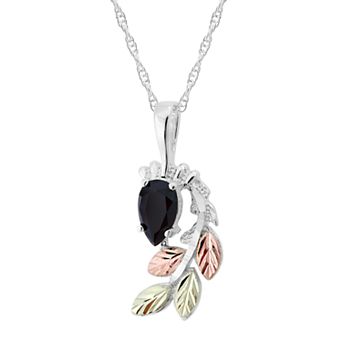 Black Hills Gold Tri-Tone Onyx Pendant Necklace in Sterling Silver