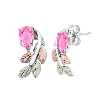 Black Hills Gold Tri-Tone Pink Cubic Zirconia Stud Earrings in Sterling Silver