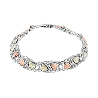 Black Hills Gold Tri-Tone Vines & Leaves Bracelet in Sterling Silver