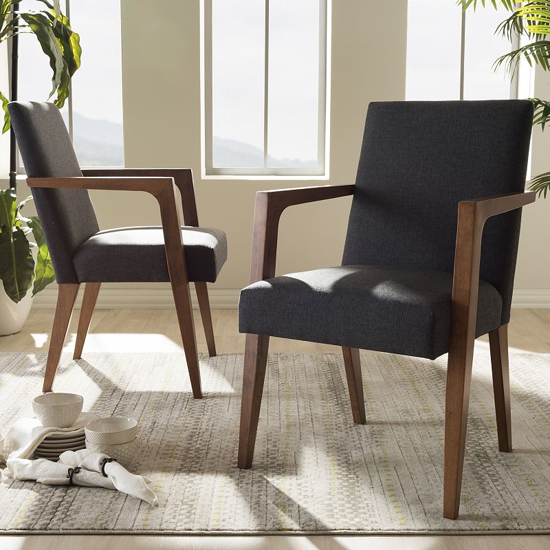 Baxton Studio Andrea Mid-Century Accent Chair 2-piece Set, Dark Grey