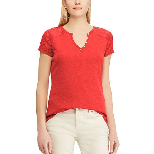 Women's Chaps Lace Sleeve Henley Tee