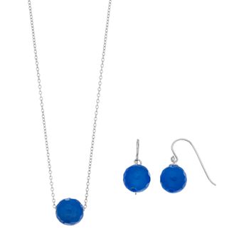 Sterling Silver Agate Bead Necklace & Earring Set